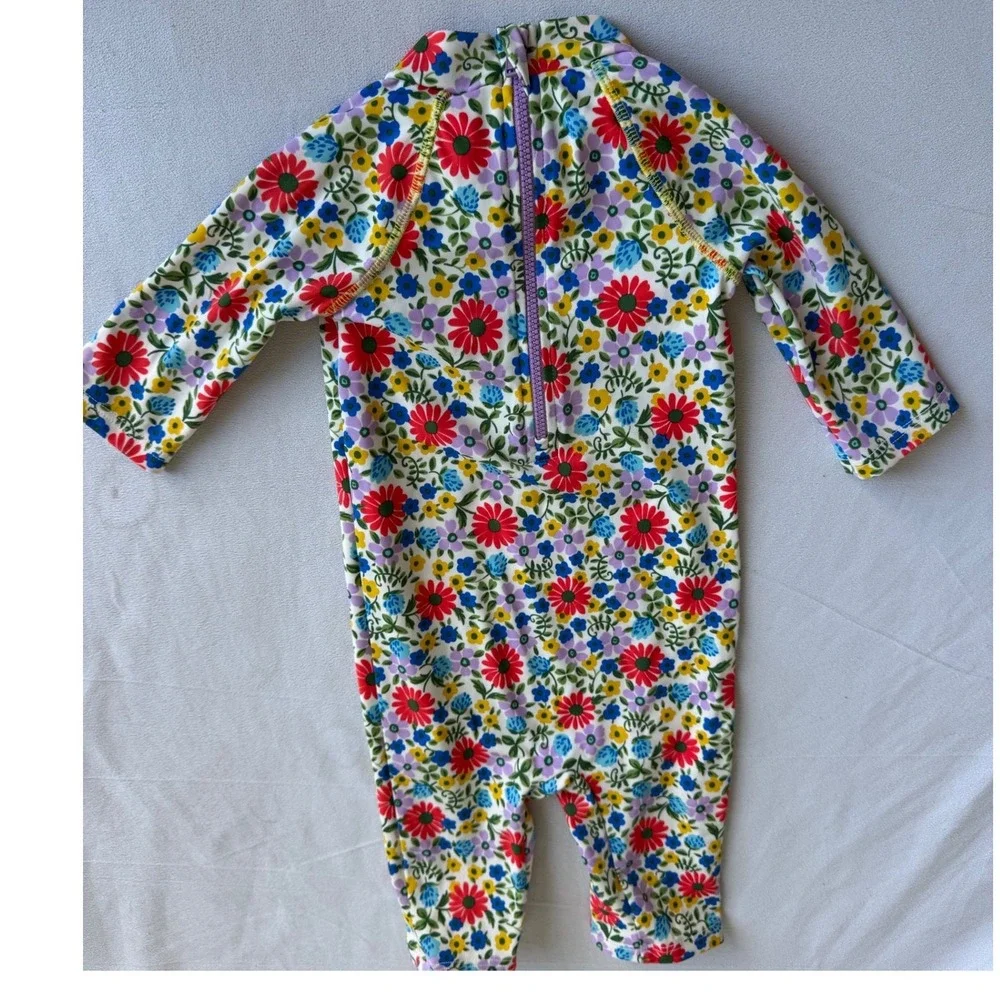 Baby Boden Floral Sun Safe Swimsuit Long Sleeve Rash Guard 12-18M UPF 40+ Daisy